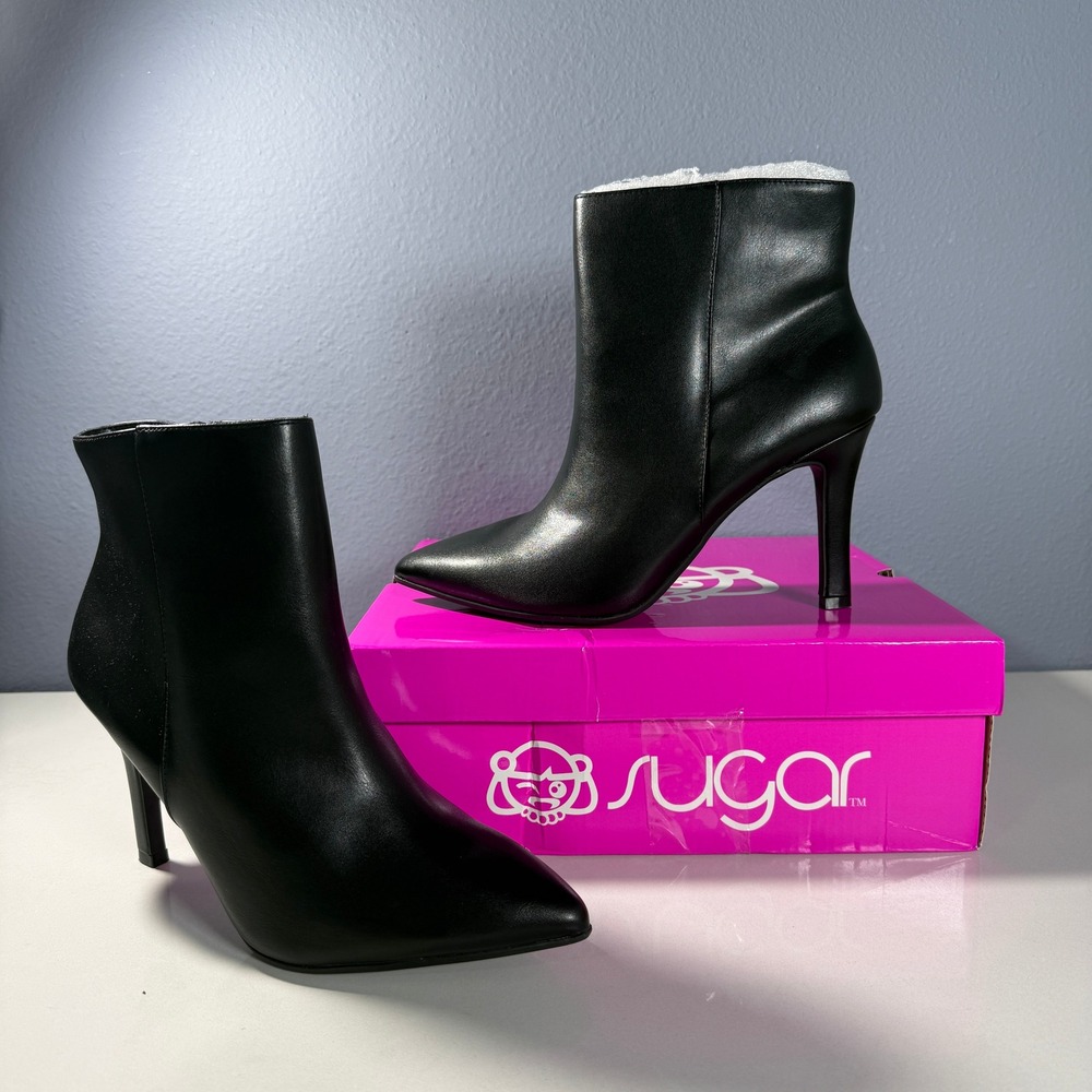 Sugar SGR-VECNA Womens Black Pointed Toe Stiletto Ankle Boots Size 9.5 M‎ NEW